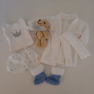 Robe, PJ's, Knitted Slippers, & Teddy Bear Gift Set for 32cm Paola Reina Dolls